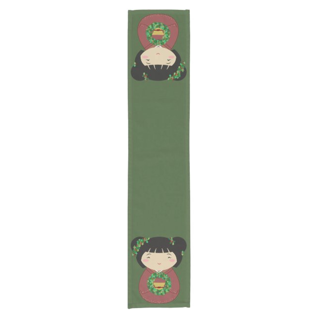 Kokeshi Christmas Wreath Short Table Runner (Front)