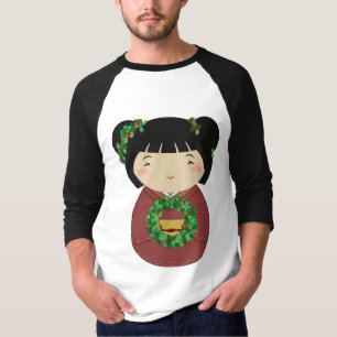 Kokeshi Christmas Wreath T-Shirt