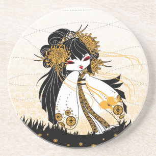 kokeshi chrysanthemum coaster