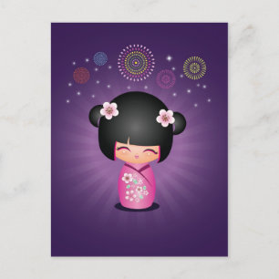 Kokeshi Cutie Fireworks Postcard