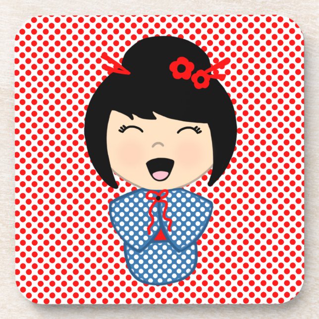 Kokeshi Doll 1 coasters with cork back - set of 6 (Front)