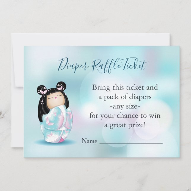 Kokeshi Doll Baby Shower  | Diaper Raffle Ticket Invitation (Front)
