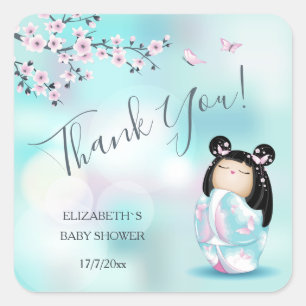 Kokeshi Doll Baby Shower Thank You Square Sticker
