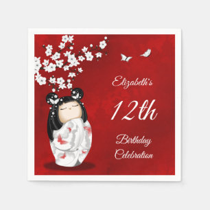 Kokeshi Doll Cherry Blossom   Girl´s Birthday Napk Napkin