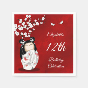 Kokeshi Doll Cherry Blossom   Girl´s Birthday Napk Napkin