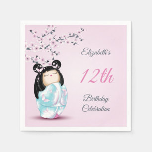 Kokeshi Doll Cherry Blossom   Girl´s Birthday Napkin