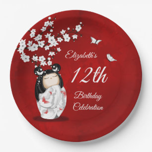 Kokeshi Doll Cherry Blossom   Girl´s Birthday Paper Plate