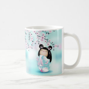 Kokeshi Doll Chibi Cherry Blossoms Coffee Mug