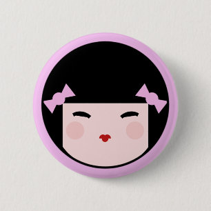 Kokeshi Doll Face Button Badges