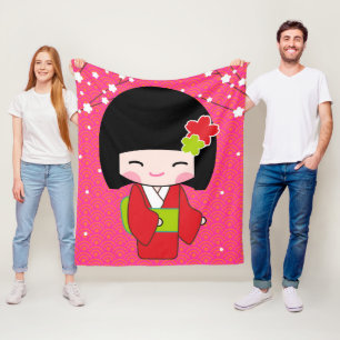 Kokeshi Doll fleece throw Blanket
