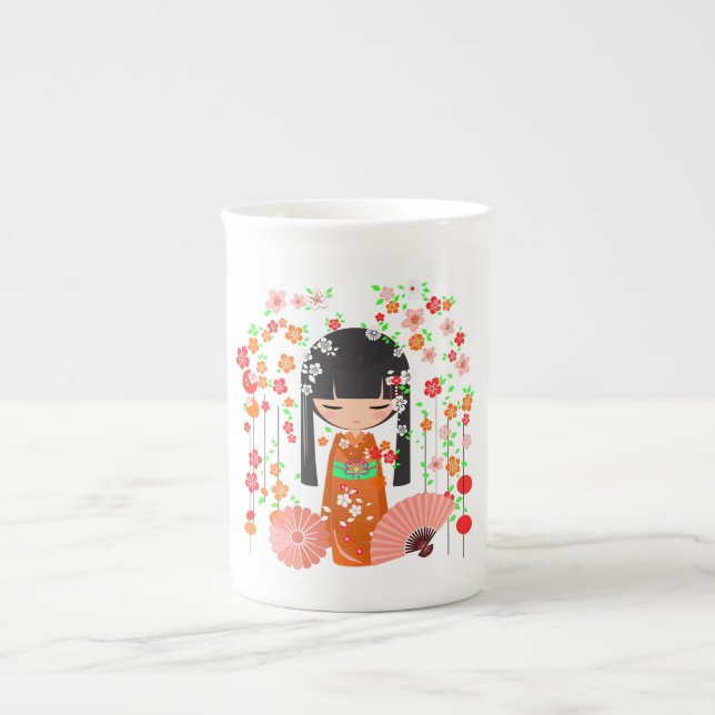 Kokeshi Doll Garden Bone China Mug (Front)