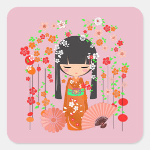 Kokeshi Doll Garden Square Sticker