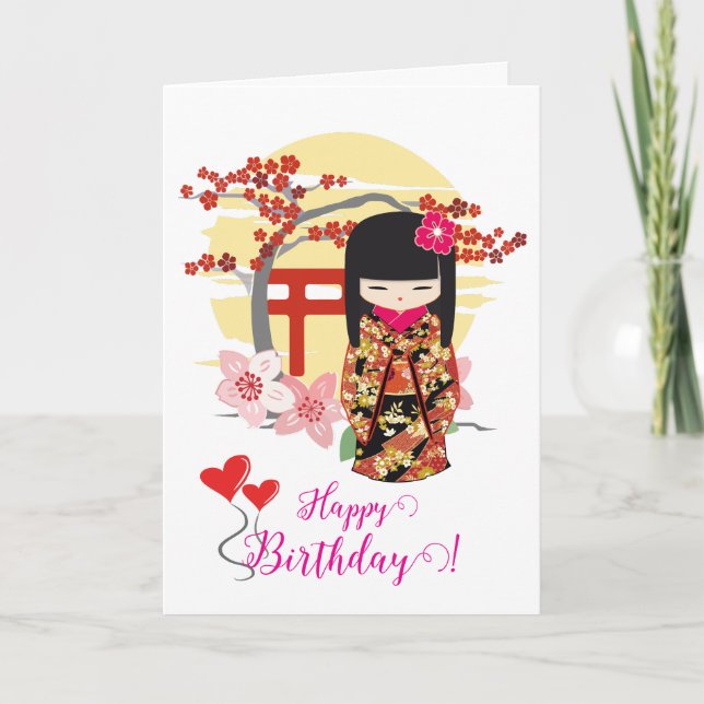 Kokeshi Doll Happy Birthday Card (Front)