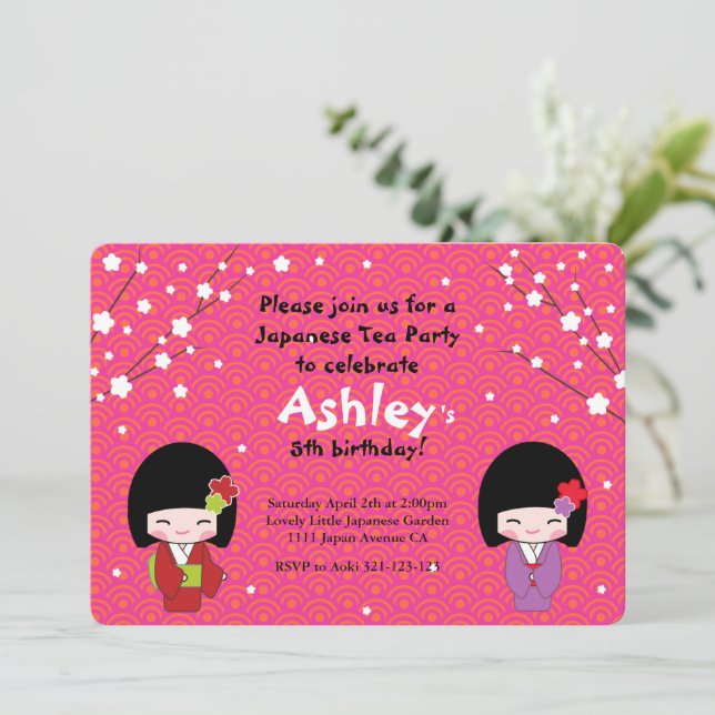 Kokeshi Doll Japanese Tea Party Invitation (Standing Front)