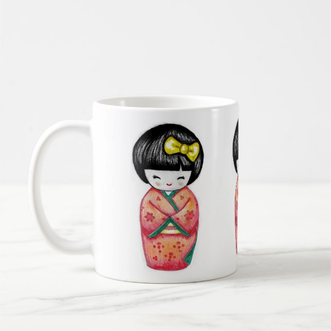 Kokeshi Doll - Kimono Geisha Girl  Coffee Mug (Left)