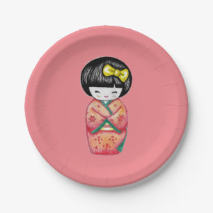 Kokeshi Doll - Kimono Geisha Girl  Paper Plate