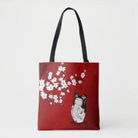 Kokeshi Doll Red Black And White Cherry Blossoms T