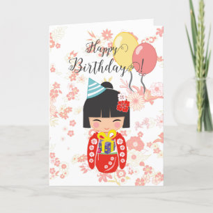 Kokeshi Doll Red Happy Birthday Card