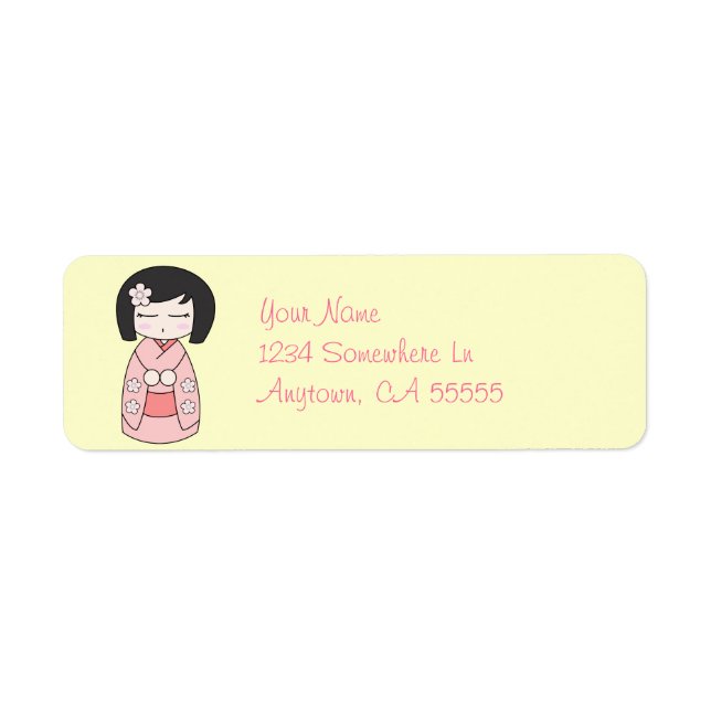 Kokeshi Doll Return Address Label (Pink) (Front)