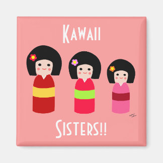 Kokeshi Doll Sisters Cartoon Magnet