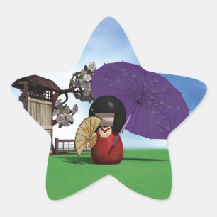 Kokeshi Doll Star Sticker