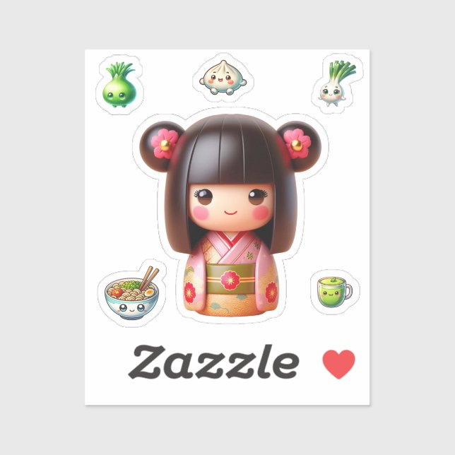 Kokeshi Doll Sticker, Cute Kokeshi (Sheet)