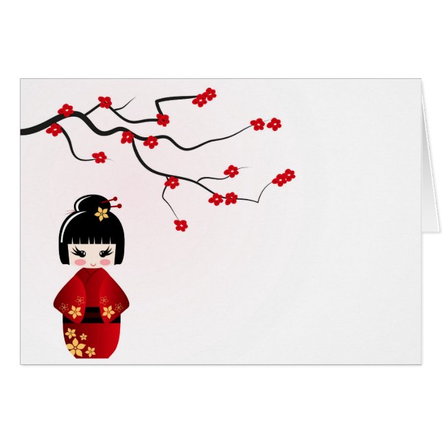 Kokeshi doll under sakura branch (Front Horizontal)