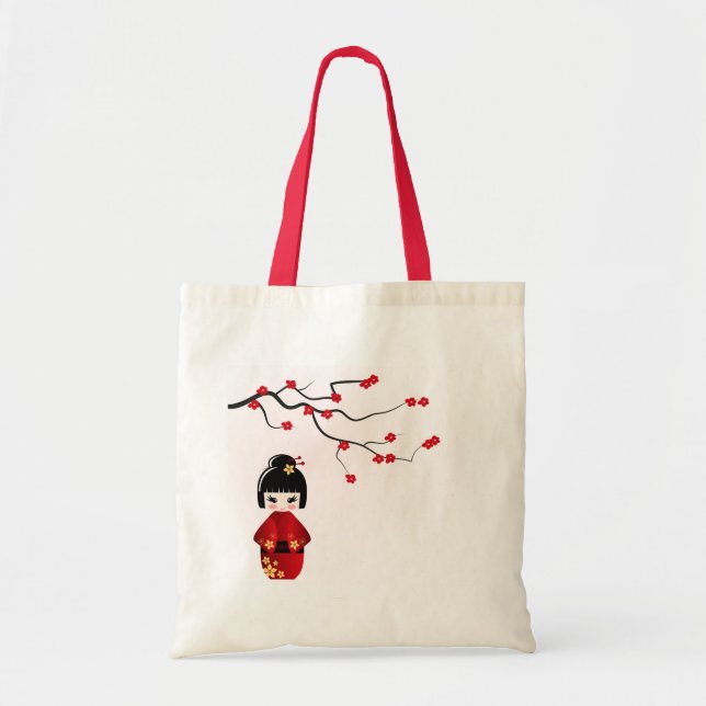 Kokeshi doll under sakura branch tote bag (Front)