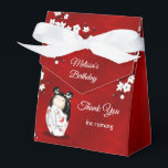 Kokeshi Doll White Red Birthday Thank You Favour Box<br><div class="desc">A cute kokeshi doll in a white kimono with red butterflies. With white cherry blossoms on a shimmering red background and a custom thank you birthday text for girl´s birthday´s.</div>