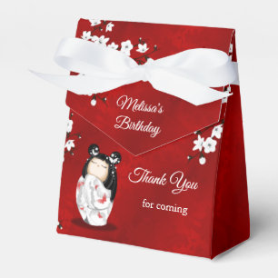 Kokeshi Doll White Red Birthday Thank You Favour Box