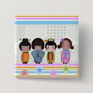 kokeshi dolls 15 cm square badge