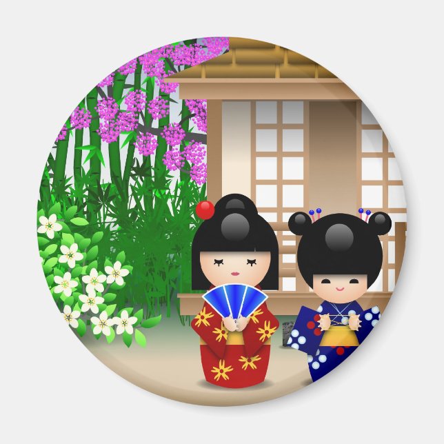 Kokeshi Dolls and Teahouse Magnet (Front)