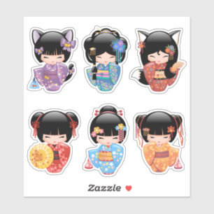 Kokeshi Dolls Set 2 - Japanese Kimono Geisha Girls