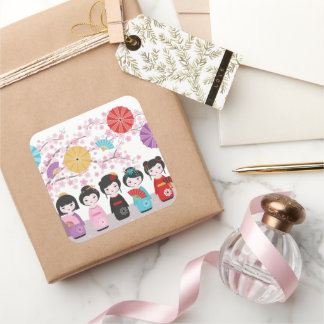 Kokeshi Dolls Square Sticker