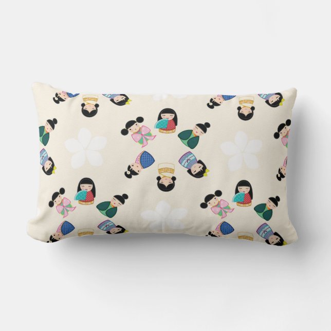 Kokeshi Dolls Throw Pillow (Front)