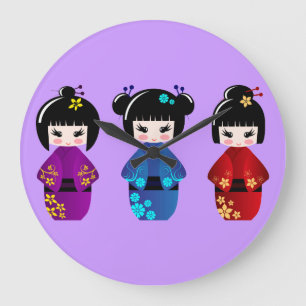 Kokeshi dolls wall clock