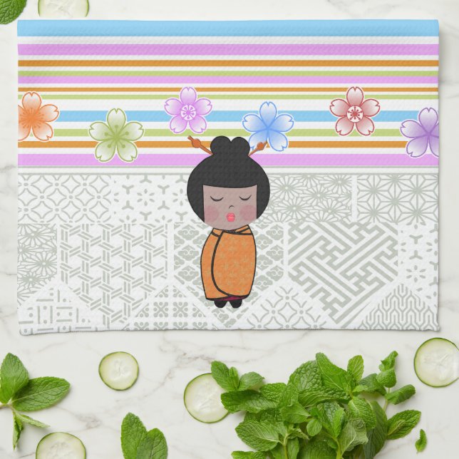 kokeshi dragonflies tea towel (Folded)