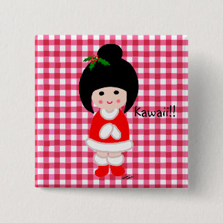 Kokeshi Girl Christmas 15 Cm Square Badge