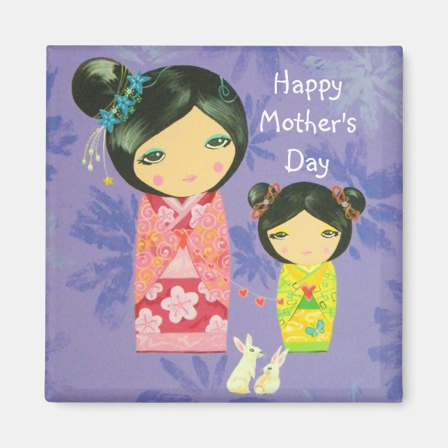 Kokeshi Love Binds Us Together Mother's Day Magnet (Front)