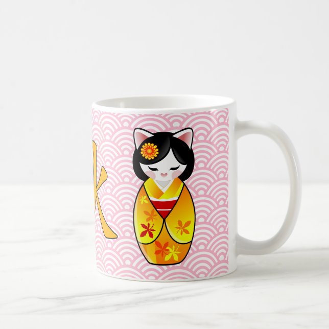 Kokeshi Maneki Neko Japanese Lucky Cat Maiko Coffee Mug (Right)