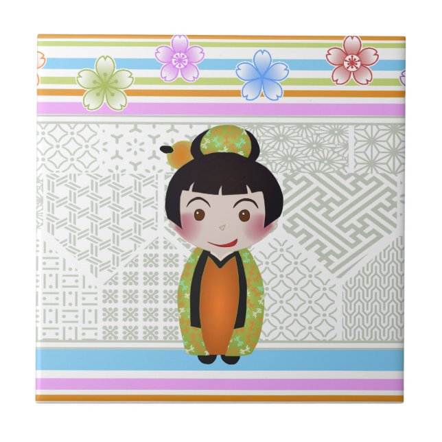 kokeshi noshi ceramic tile (Front)