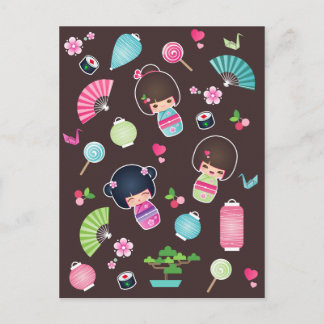 Kokeshi Pattern Postcard