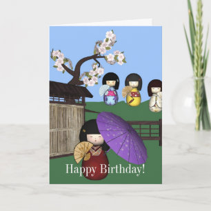 Kokeshi Sakura Dolls Happy Birthday Card