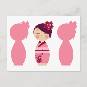 Kokeshi Sakura Silhouettes Postcard