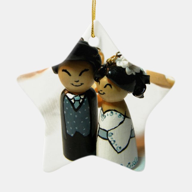 Kokeshi Wedding I Ceramic Ornament (Front)