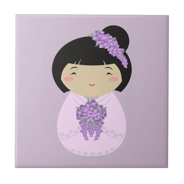 Kokeshi Wisteria Bride Ceramic Tile (Front)