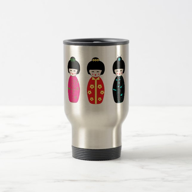 Kokeshi Wooden Dolls - Japanese Style Dolls Travel Mug (Center)