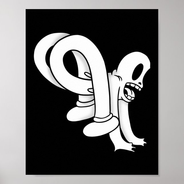 Koko The Clown Ghost Twisty Blackwork  Poster (Front)