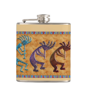 Kokopelli 3D Anasazi Native American Motif Hip Flask