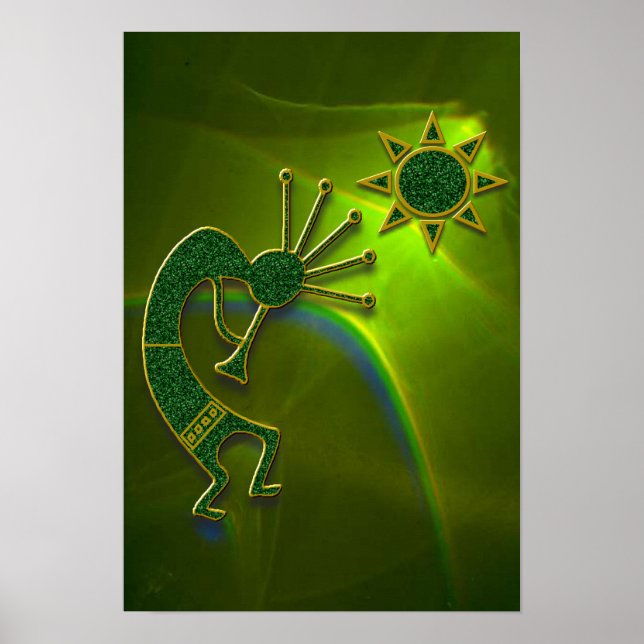 Kokopelli Abstract in Green Poster (Front)